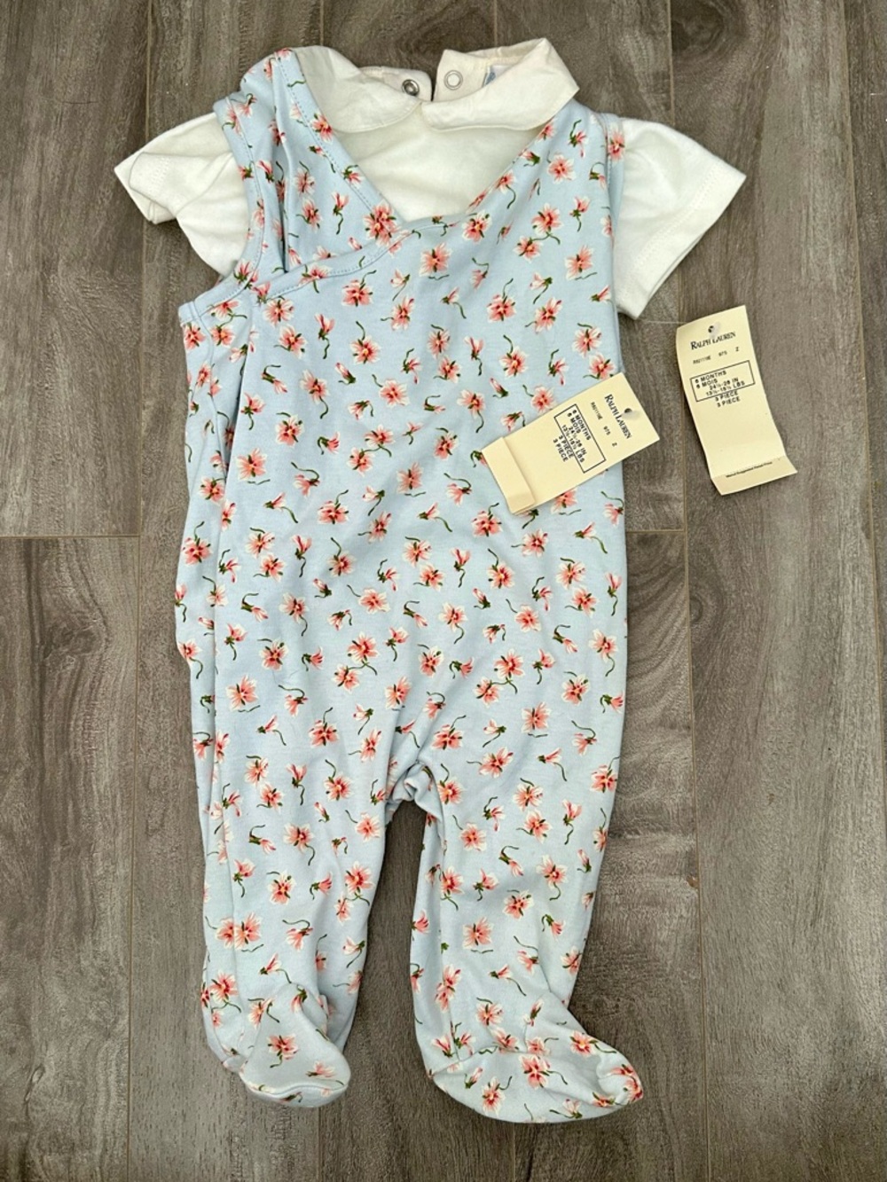 Vintage Ralph Lauren Baby Light Blue Floral Footie One-Piece
